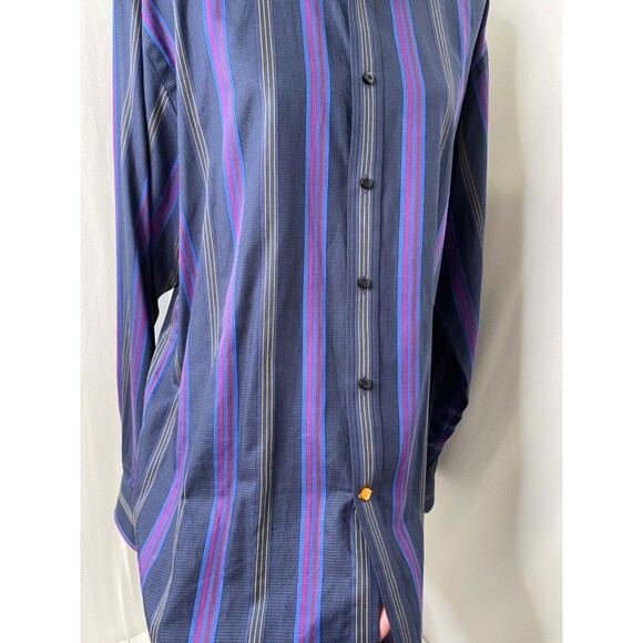 Mens XL Button Down Shirt Thomas Dean Blue and Purple Striped Long Sleeve - Picture 8 of 9